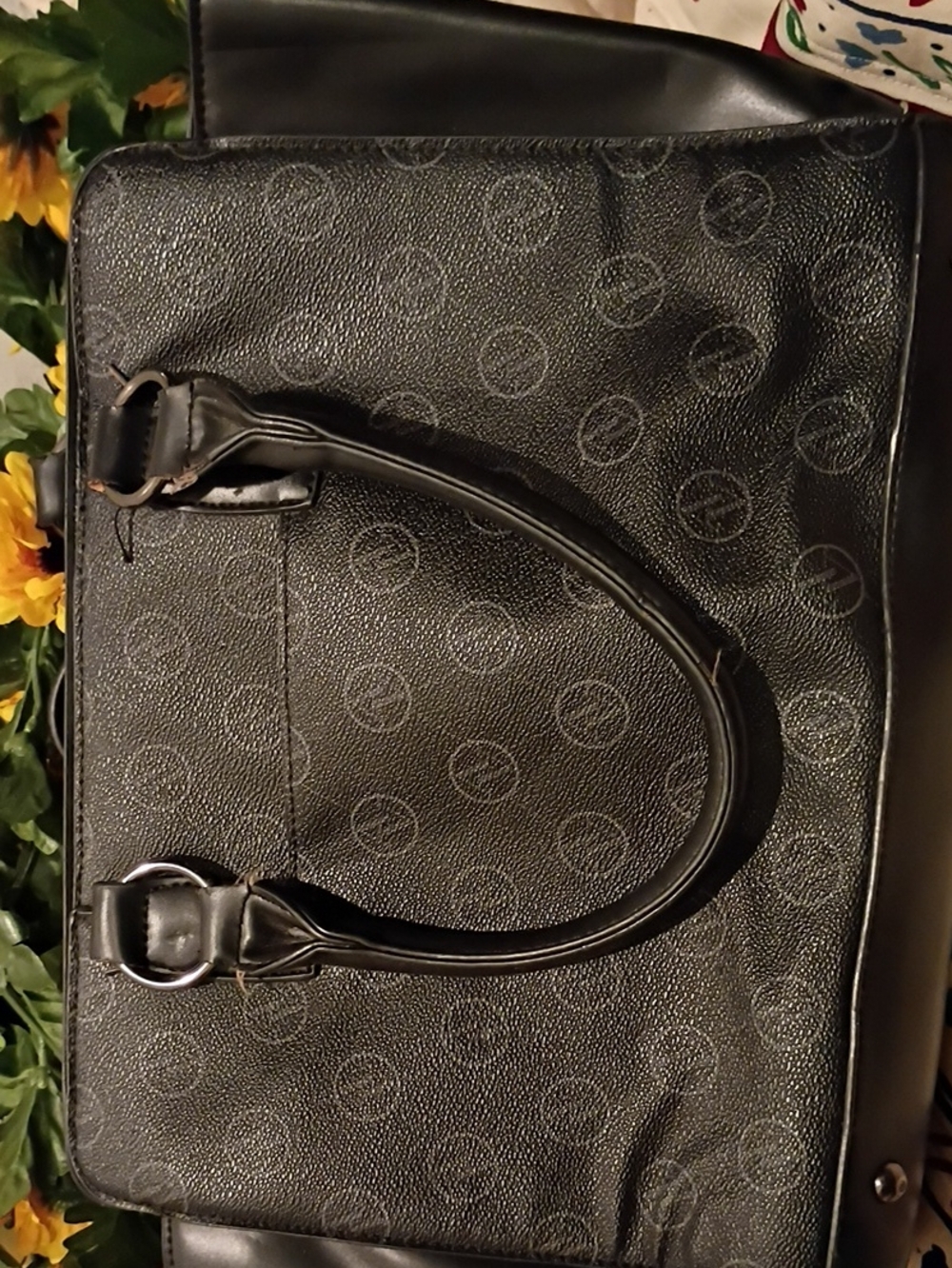 Men's Black Leather Briefcase with Subtle Logo Texture